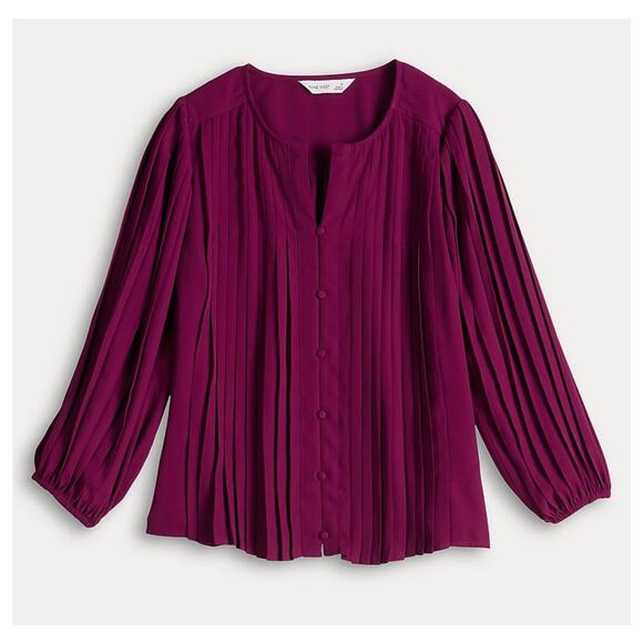 Magenta Pleated Architectural Blouse XL Nine West Button Down Workwear colorful - Picture 4 of 6